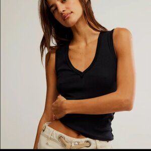 WE THE FREE PEOPLE NERIA BLACK V NECK TANK TOP SHIRT NEW L